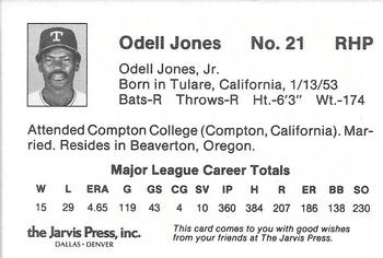 1984 Jarvis Press Texas Rangers #NNO Odell Jones Back