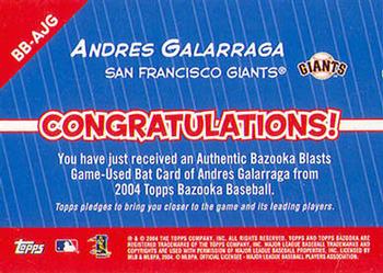 2004 Bazooka - Blasts Bat Relics #BB-AJG Andres Galarraga Back