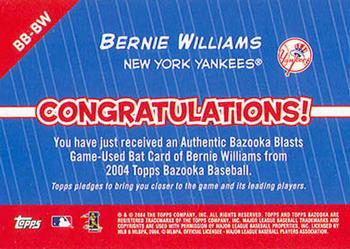 2004 Bazooka - Blasts Bat Relics #BB-BW Bernie Williams Back