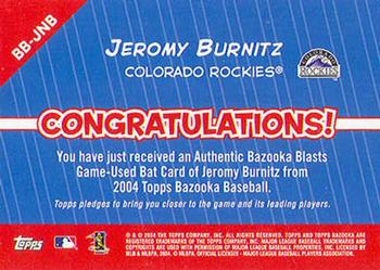 2004 Bazooka - Blasts Bat Relics #BB-JNB Jeromy Burnitz Back