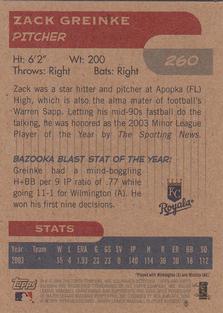 2004 Bazooka - Minis #260 Zack Greinke Back