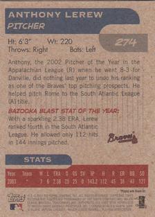 2004 Bazooka - Minis #274 Anthony Lerew Back
