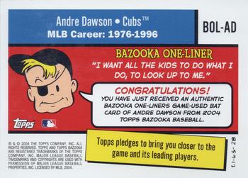 2004 Bazooka - Bazooka One-Liners Relics #BOL-AD Andre Dawson Back