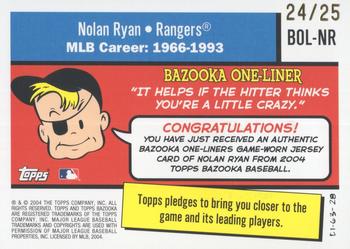 2004 Bazooka - Bazooka One-Liners Relics Parallel 25 #BOL-NR Nolan Ryan Back