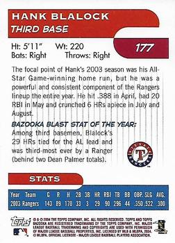 2004 Bazooka - Red Chunks #177 Hank Blalock Back