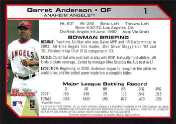 2004 Bowman - 1st Edition #1 Garret Anderson Back