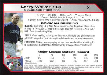 2004 Bowman - 1st Edition #2 Larry Walker Back