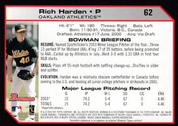 2004 Bowman - 1st Edition #62 Rich Harden Back