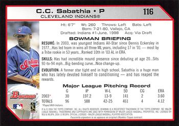 2004 Bowman - 1st Edition #116 CC Sabathia Back