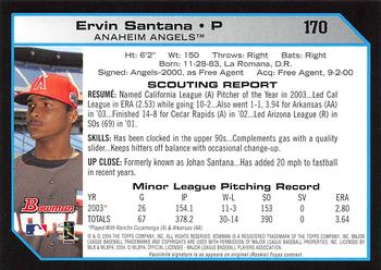 2004 Bowman - 1st Edition #170 Ervin Santana Back