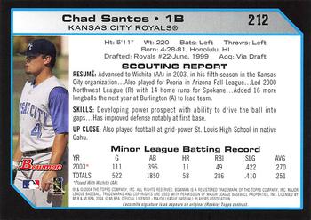 2004 Bowman - 1st Edition #212 Chad Santos Back