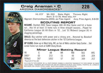 2004 Bowman - 1st Edition #228 Craig Ansman Back