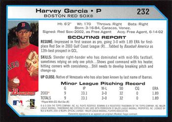 2004 Bowman - 1st Edition #232 Harvey Garcia Back