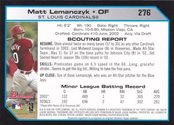 2004 Bowman - 1st Edition #276 Matt Lemanczyk Back