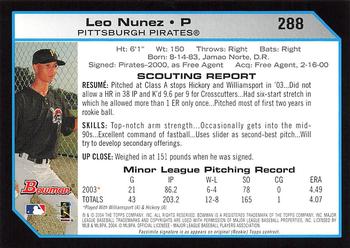 2004 Bowman - 1st Edition #288 Leo Nunez Back