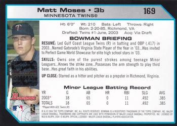2004 Bowman - Autographs #169 Matt Moses Back