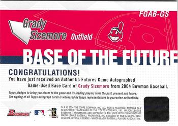 2004 Bowman - Base of the Future Autograph #FGAB-GS Grady Sizemore Back