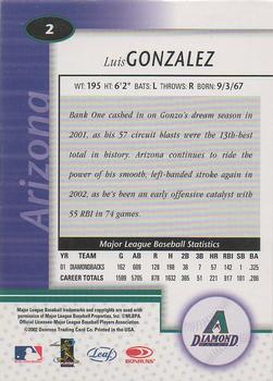 2002 Leaf Certified #2 Luis Gonzalez Back