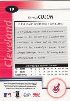 2002 Leaf Certified #19 Bartolo Colon Back