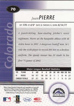 2002 Leaf Certified #70 Juan Pierre Back