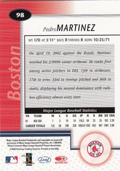 2002 Leaf Certified #98 Pedro Martinez Back