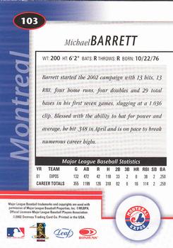 2002 Leaf Certified #103 Michael Barrett Back