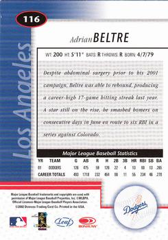 2002 Leaf Certified #116 Adrian Beltre Back