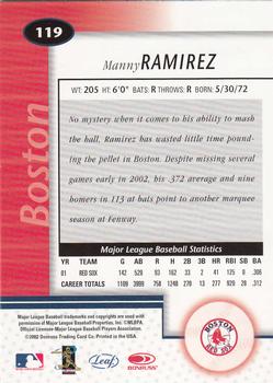 2002 Leaf Certified #119 Manny Ramirez Back