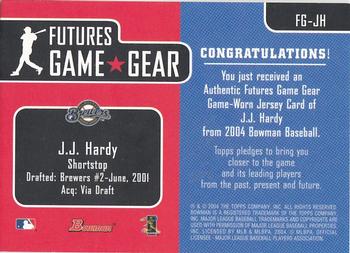 2004 Bowman - Futures Game Gear Jersey Relics #FG-JH J.J. Hardy Back