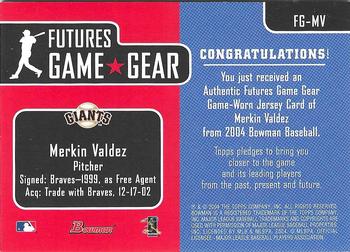 2004 Bowman - Futures Game Gear Jersey Relics #FG-MV Merkin Valdez Back