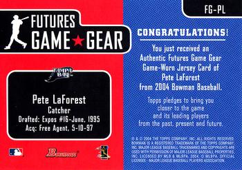 2004 Bowman - Futures Game Gear Jersey Relics #FG-PL Pete LaForest Back