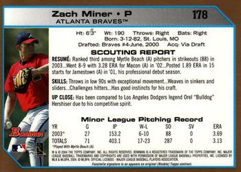 2004 Bowman - Gold #178 Zach Miner Back