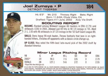 2004 Bowman - Gold #184 Joel Zumaya Back