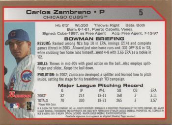 2004 Bowman - Gold #5 Carlos Zambrano Back