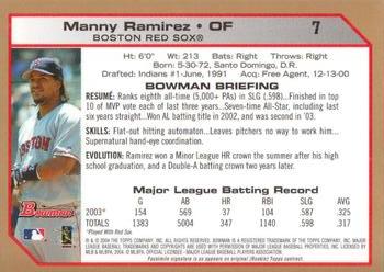 2004 Bowman - Gold #7 Manny Ramirez Back