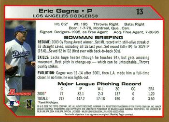 2004 Bowman - Gold #13 Eric Gagne Back