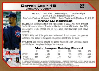 2004 Bowman - Gold #23 Derrek Lee Back