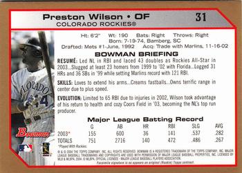 2004 Bowman - Gold #31 Preston Wilson Back