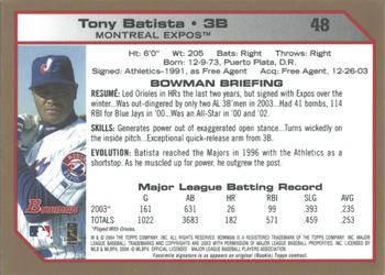 2004 Bowman - Gold #48 Tony Batista Back