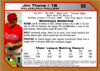 2004 Bowman - Gold #50 Jim Thome Back