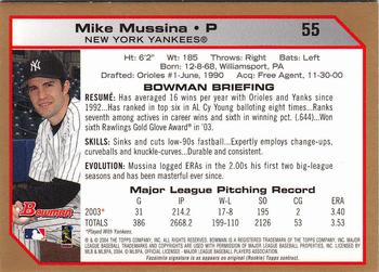 2004 Bowman - Gold #55 Mike Mussina Back