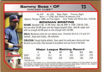 2004 Bowman - Gold #73 Sammy Sosa Back