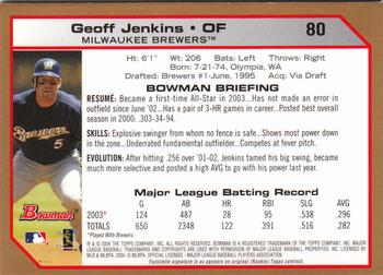 2004 Bowman - Gold #80 Geoff Jenkins Back