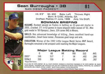 2004 Bowman - Gold #81 Sean Burroughs Back