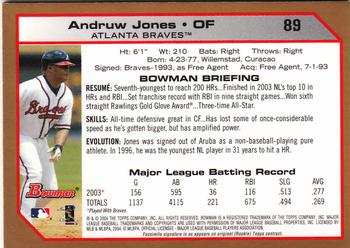 2004 Bowman - Gold #89 Andruw Jones Back