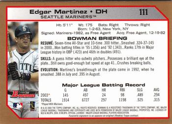 2004 Bowman - Gold #111 Edgar Martinez Back