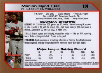 2004 Bowman - Gold #114 Marlon Byrd Back