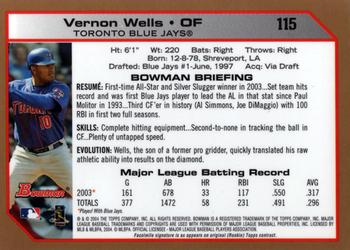 2004 Bowman - Gold #115 Vernon Wells Back