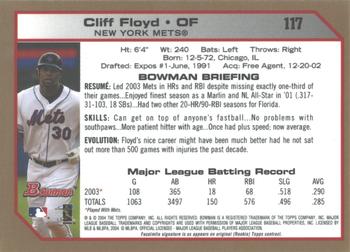 2004 Bowman - Gold #117 Cliff Floyd Back
