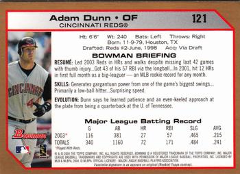 2004 Bowman - Gold #121 Adam Dunn Back